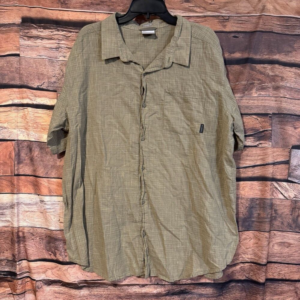 Columbia Mens Shirt XXL Regular Fit Tan Crosshatch Cotton Short Sleeve Hiking